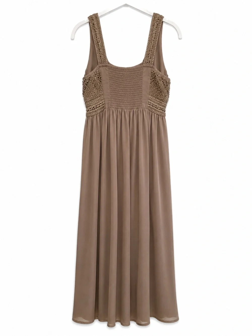 Boston Proper Gold Beaded Maxi Dress L Prom Wedding Guest Evening Gown